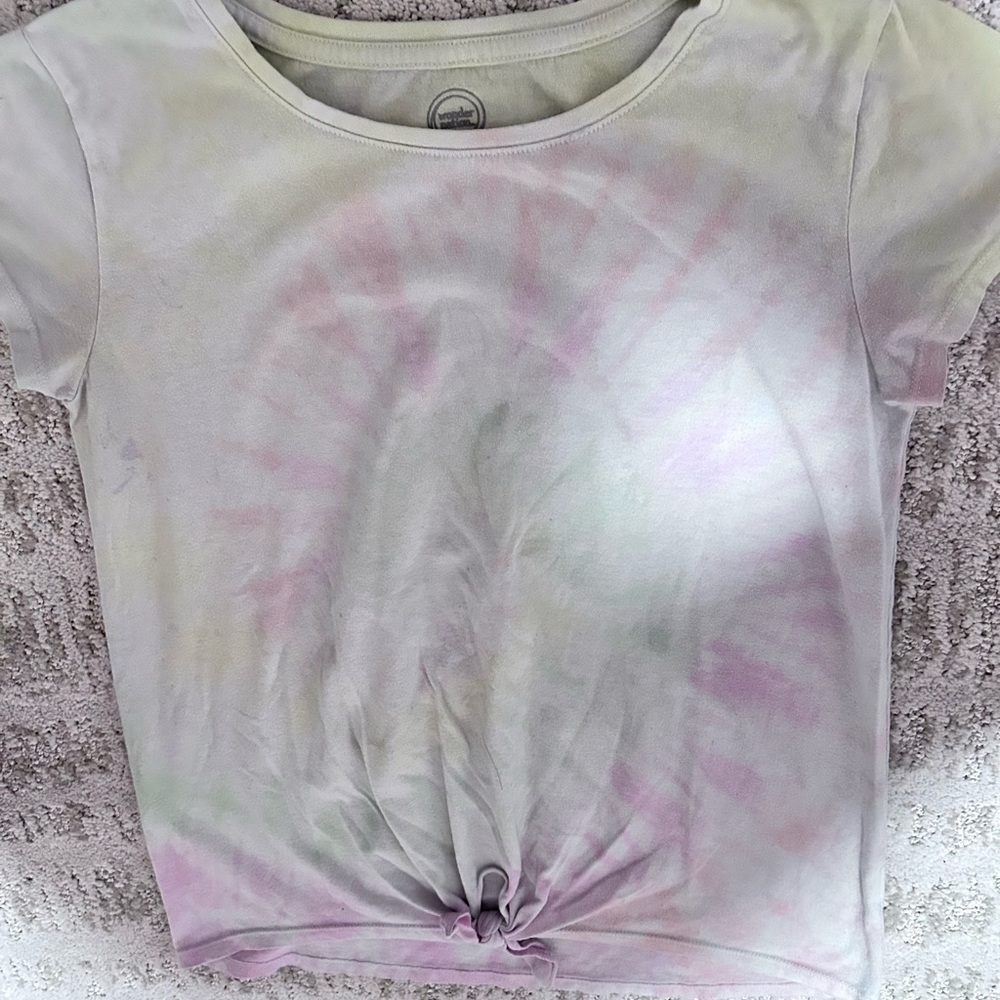 Spiral tie dye with a knot at the bottom shirt